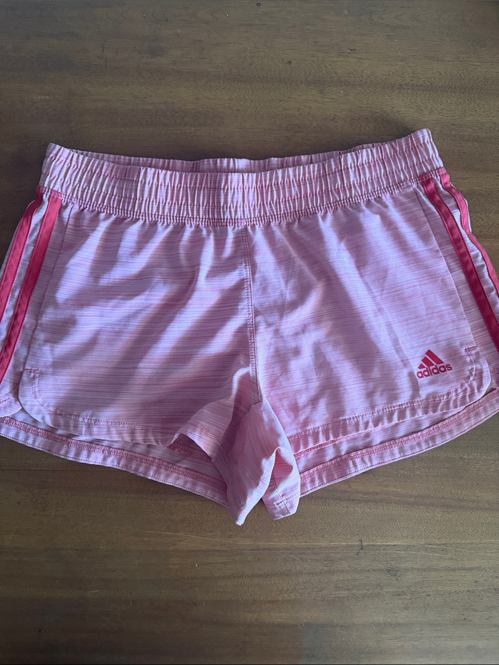 Adidas Women’s Light Pink Athletic Shorts with Dark Pink Stripes